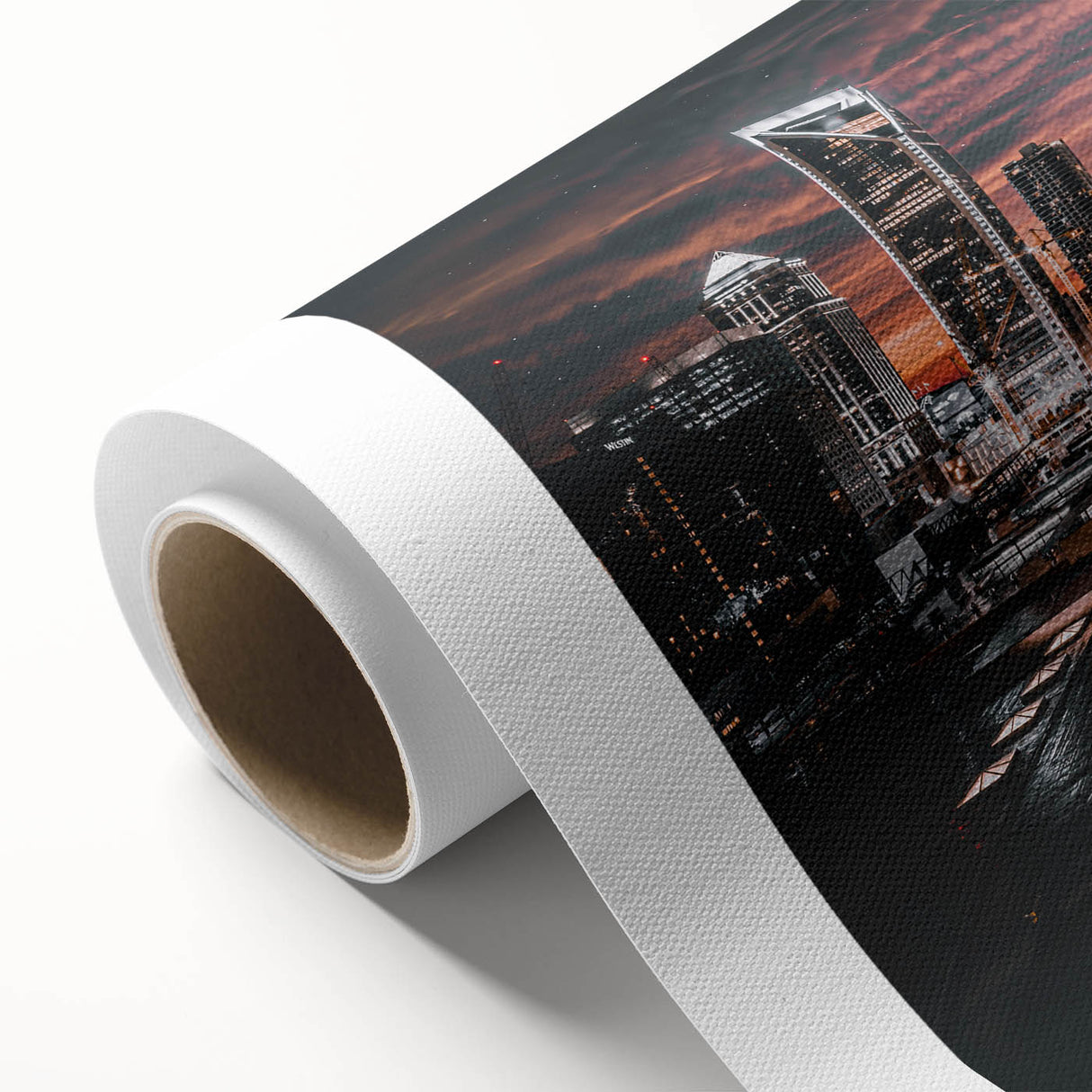 Art deco style Charlotte, North Carolina skyline in pastel colors on rolled canvas, ideal for nursery wall art.