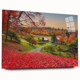 Acrylic print of a serene Vermont landscape in muted green and blue tones, suitable for bedroom or dining room decor.