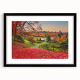 Abstract art print depicting vibrant, colorful Vermont scenery on a large, textured canvas, ideal for living room decor.