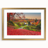 Extra large abstract art print of Vermont scenery in muted earth tones on a framed canvas, suitable for living room decor.