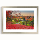 Textured art print of an abstract Vermont landscape in muted earth tones, framed in silver, ideal for bedroom decor.