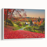 Vintage poster art of Vermont scenery on framed canvas, featuring a colorful palette.