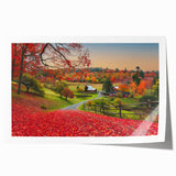 Extra large rolled canvas featuring a serene Vermont landscape with lush greenery and soft blue skies.