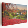 Large stretched canvas featuring a lush Vermont landscape in vibrant green and blue tones, ideal for kitchen wall art.