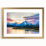 Extra large wall art featuring an abstract textured print of the Grand Tetons in muted earth tones, framed in gold.