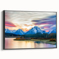 Black and white framed canvas of the Grand Tetons landscape, ideal for bedroom decor.