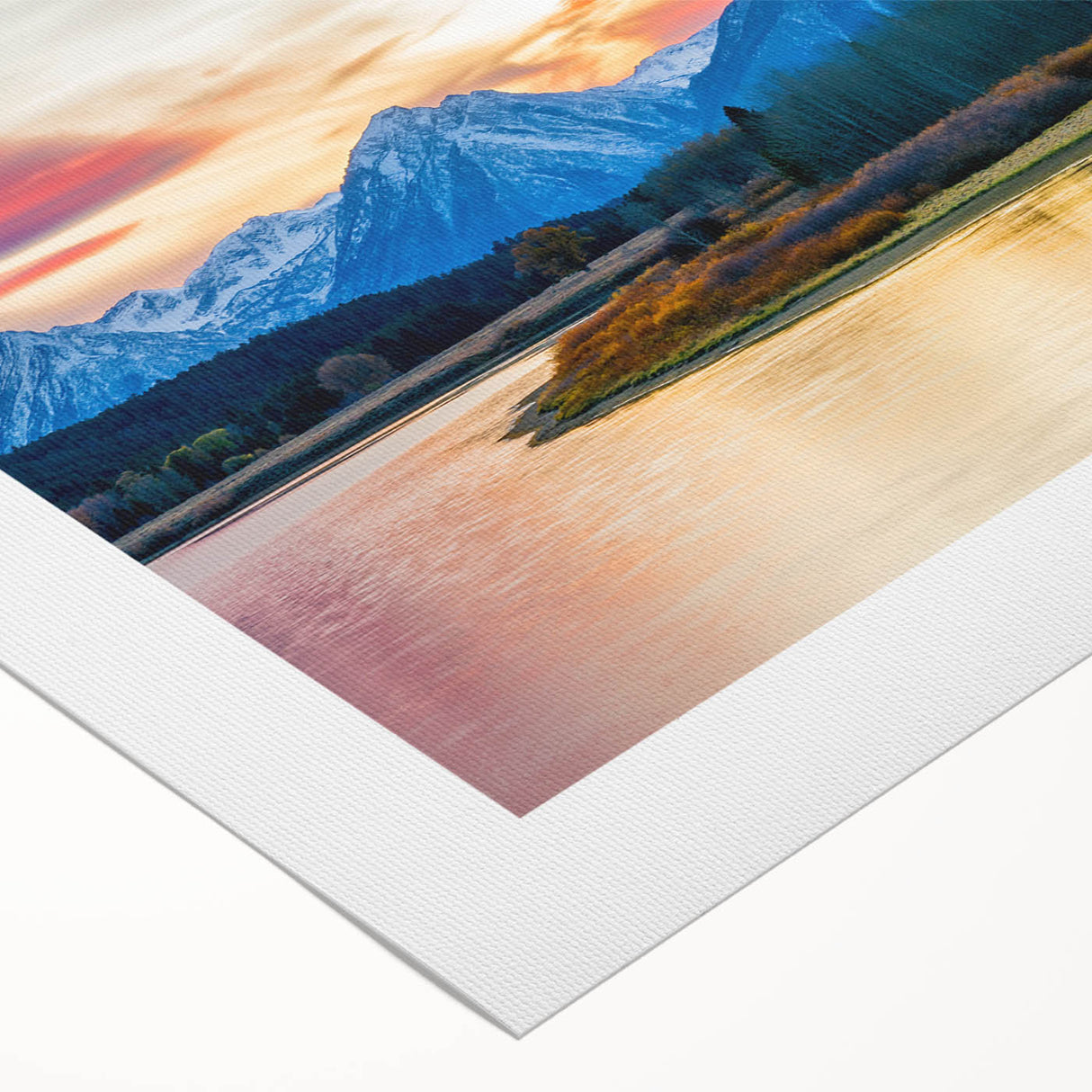 Art deco poster of Grand Tetons landscape in muted earth tones on a rolled canvas, ideal for dining room wall art.