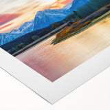 Art deco poster of Grand Tetons landscape in muted earth tones on a rolled canvas, ideal for dining room wall art.