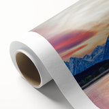 Art Deco style poster of the Grand Tetons in muted earth tones on rolled canvas, ideal for nursery wall art.