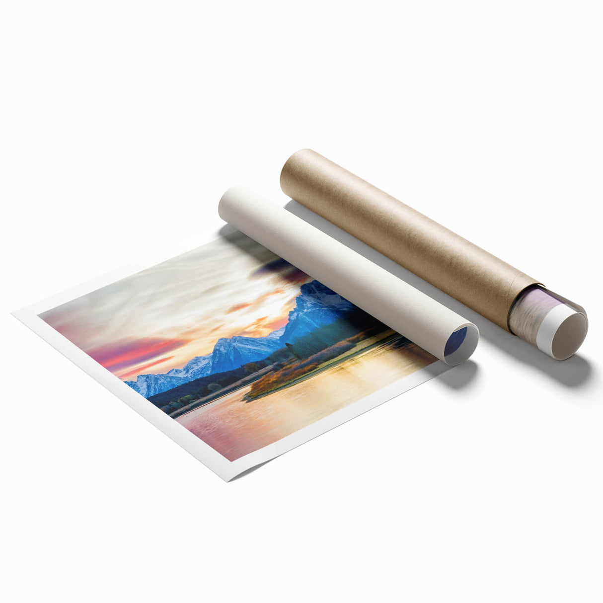 Extra large rolled print of Grand Tetons scenery with vibrant green and blue tones, ideal for large living room wall art.