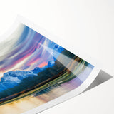 Extra large wall art featuring a line art depiction of flowers, set against the Grand Tetons.