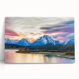 Black and white stretched canvas of the Grand Tetons scenery, suitable as large kitchen wall art.
