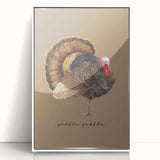 Art deco poster featuring a stylized fall scene in orange and brown hues on a white framed acrylic.