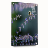 Large abstract wall art depicting spring themes in vibrant green and yellow tones on acrylic glass.