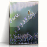 Mid-century modernist spring-themed art on silver-framed acrylic, featuring soft pastel colors, ideal for nursery wall decor.