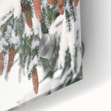 Large abstract wall art in cool blue and white tones on acrylic glass, depicting a winter scene, ideal for dining room art.