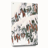 Large abstract wall art on acrylic glass depicting winter season in muted white and blue tones.