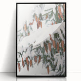 Large abstract wall art featuring wintery blue and white tones on a black framed acrylic, ideal for modern living room decor.