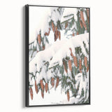 Framed canvas featuring a black and white winter landscape scene, ideal for bedroom wall art.
