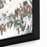 Black wall art featuring a textured winter scene with colorful accents on a framed canvas, ideal for living room decor.