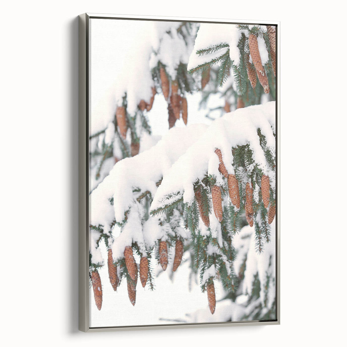 Winter landscape art painting on framed canvas, featuring muted gray and blue tones, ideal for living room decor.