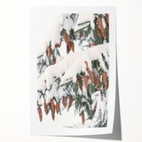 Extra large rolled print of a winter floral scene in muted blue and white tones, ideal for art wall dining room.