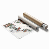 Winter-themed floral art on rolled print, showcasing muted blue and gray tones, ideal for classy bathroom wall art.