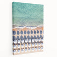 Large art on stretched canvas depicting a summer scene with vibrant blue and green tones, ideal for kitchen wall art.