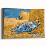 Side view of a framed canvas featuring a Van Gogh landscape painting in muted earth tones, ideal for bedroom wall art.