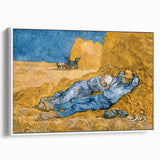 Vintage poster art of Van Gogh's painting in a white frame, featuring vibrant colors on a black background.