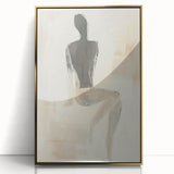Framed acrylic artwork showcasing an abstract figurative design with a gold border, ideal for modern home decor. Perfect for adding elegance to any space.