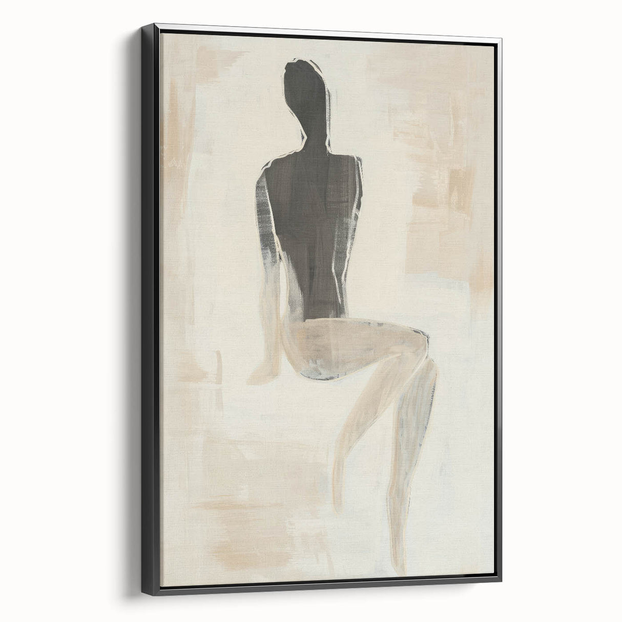 Framed abstract figurative canvas artwork with a black side view, showcasing unique shapes and vibrant colors, perfect for modern home decor and artistic expression.
