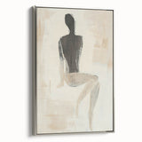 Framed abstract figurative canvas art with a sleek silver frame, showcasing vibrant colors and dynamic shapes, perfect for modern home decor.