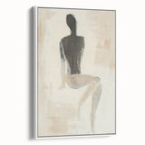 Abstract figurative framed canvas artwork showcasing a dynamic design in vibrant colors, displayed in a modern white frame, perfect for contemporary home decor.