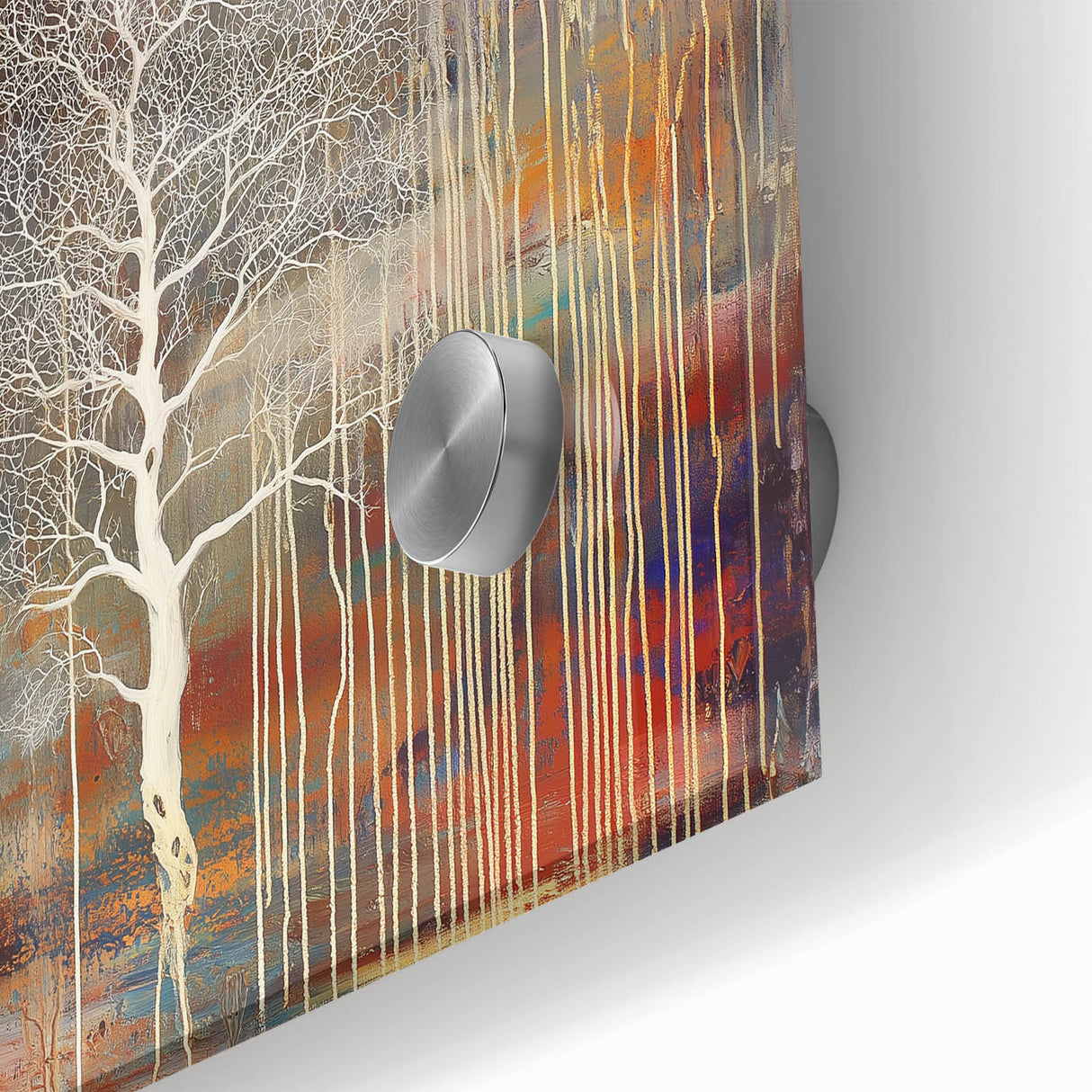 Close-up of abstract floral acrylic artwork on glass, showcasing vibrant colors and intricate details that enhance modern decor aesthetics. Ideal for stylish interiors.