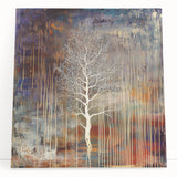 Abstract floral stretched canvas artwork showcasing vibrant colors and intricate patterns, elegantly leaning against a neutral wall, perfect for modern home decor.