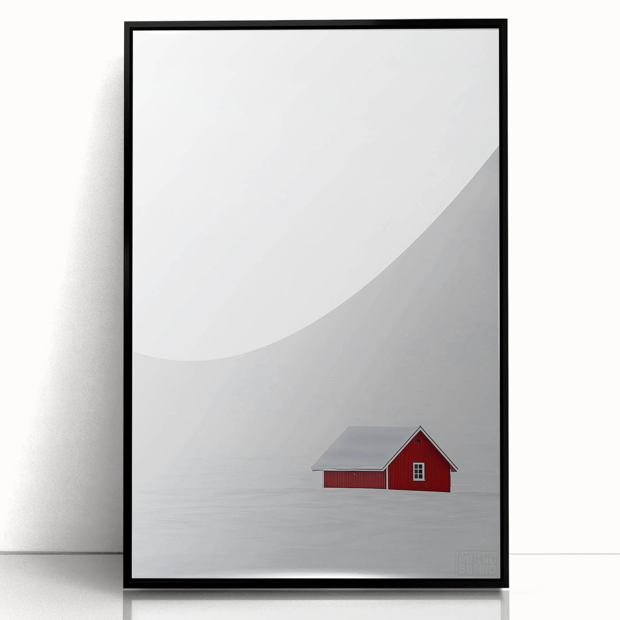 Framed abstract landscape artwork in black acrylic, showcasing vibrant colors and geometric shapes, ideal for modern home decor. Perfect for enhancing living spaces.