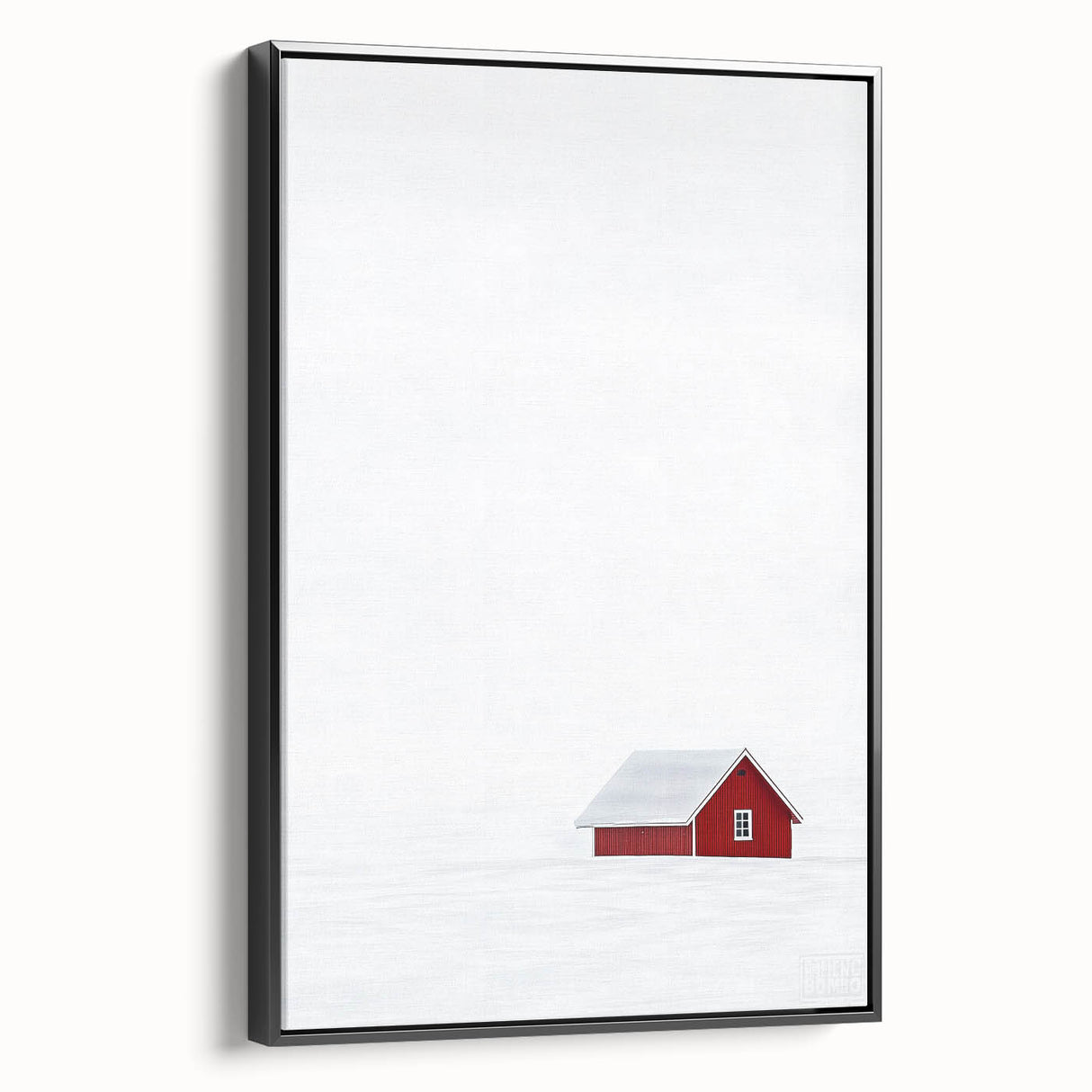 Abstract landscape framed canvas artwork showcases vibrant hues of blue and orange, set in a sleek black frame, adding modern sophistication to any decor. Perfect for enhancing living spaces or offices with a touch of contemporary art.