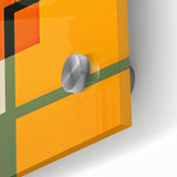 Close-up of abstract minimalist wall art design on acrylic glass, showcasing vibrant colors and geometric patterns, perfect for modern home decor accents.