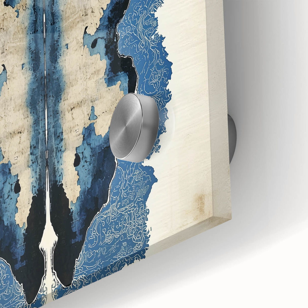 Modern Abstract Wall Art – Navy Blue & Beige Symmetrical Canvas