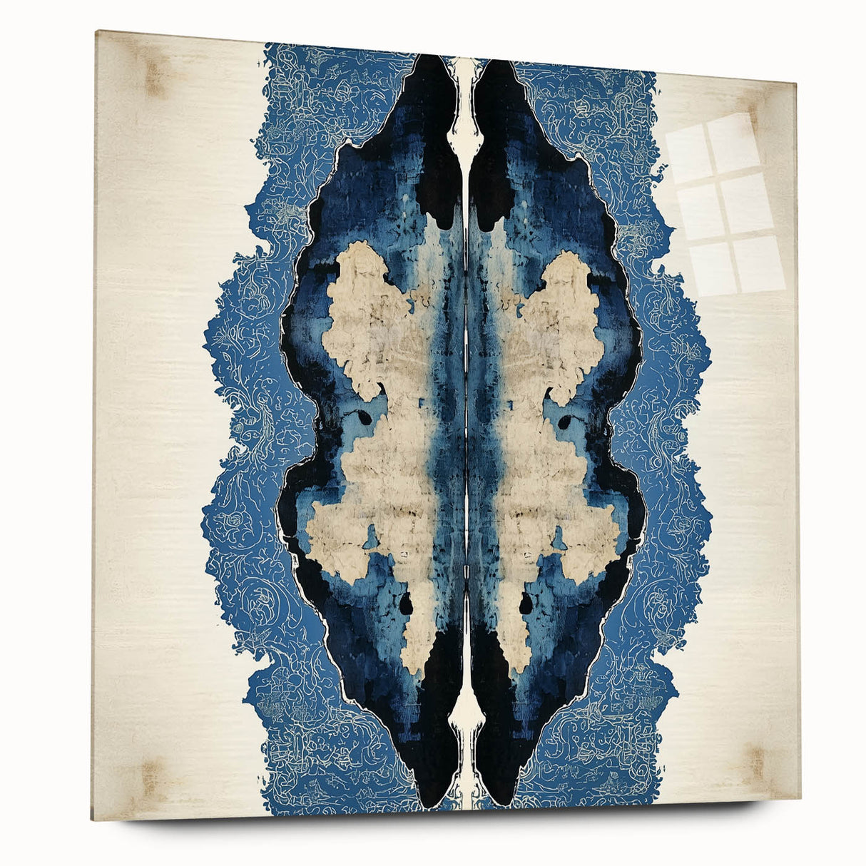 Modern Abstract Wall Art – Navy Blue & Beige Symmetrical Canvas