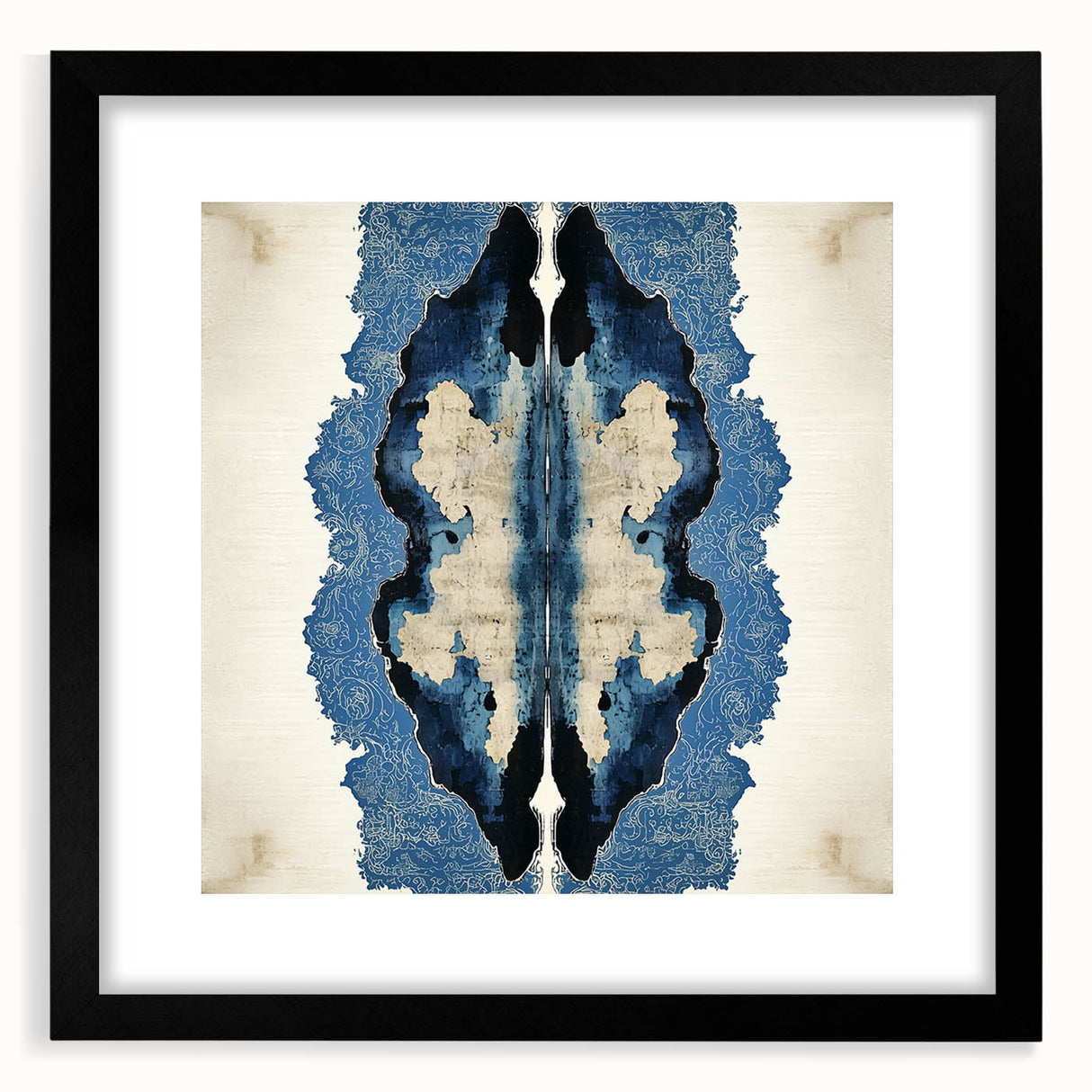 Modern Abstract Wall Art – Navy Blue & Beige Symmetrical Canvas