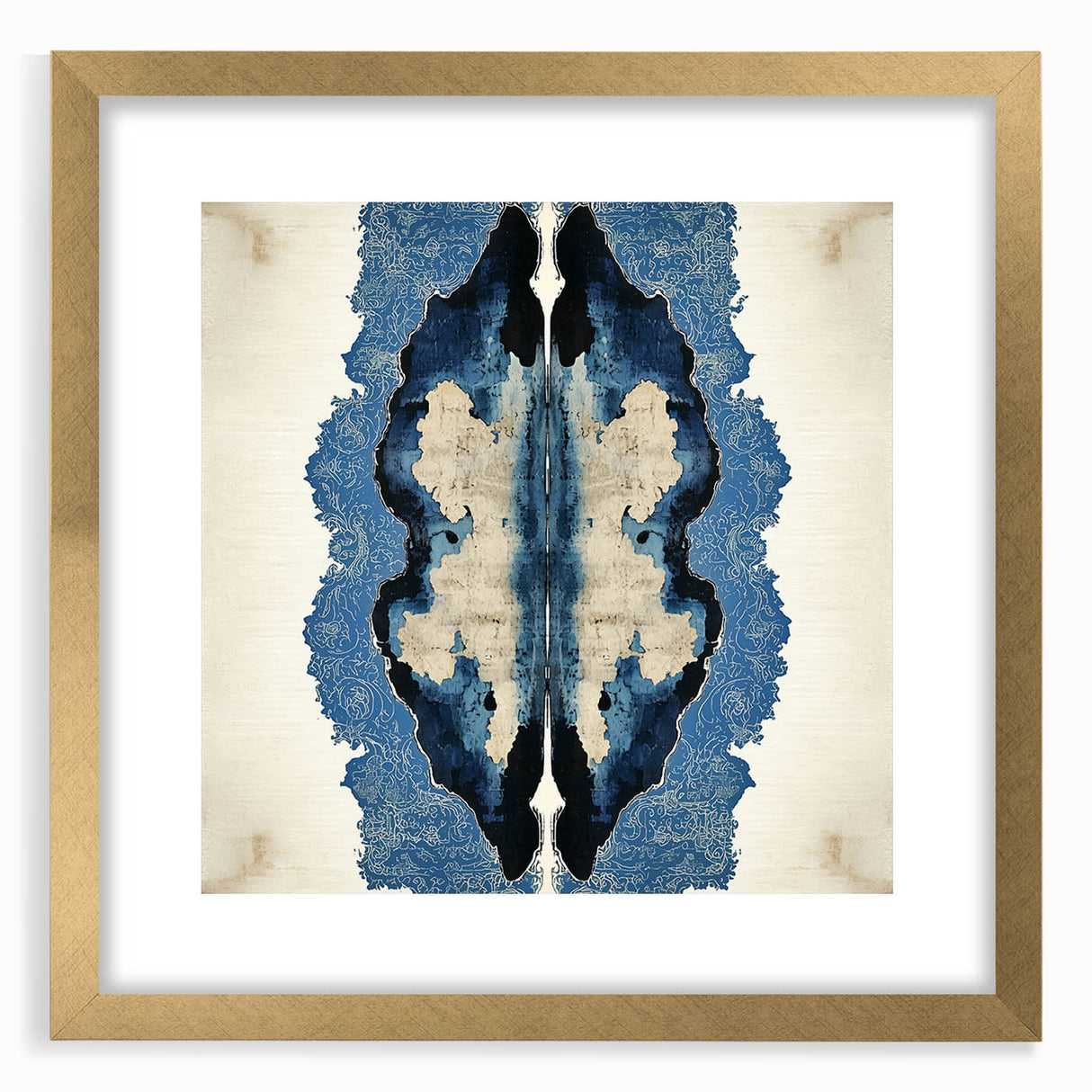 Modern Abstract Wall Art – Navy Blue & Beige Symmetrical Canvas