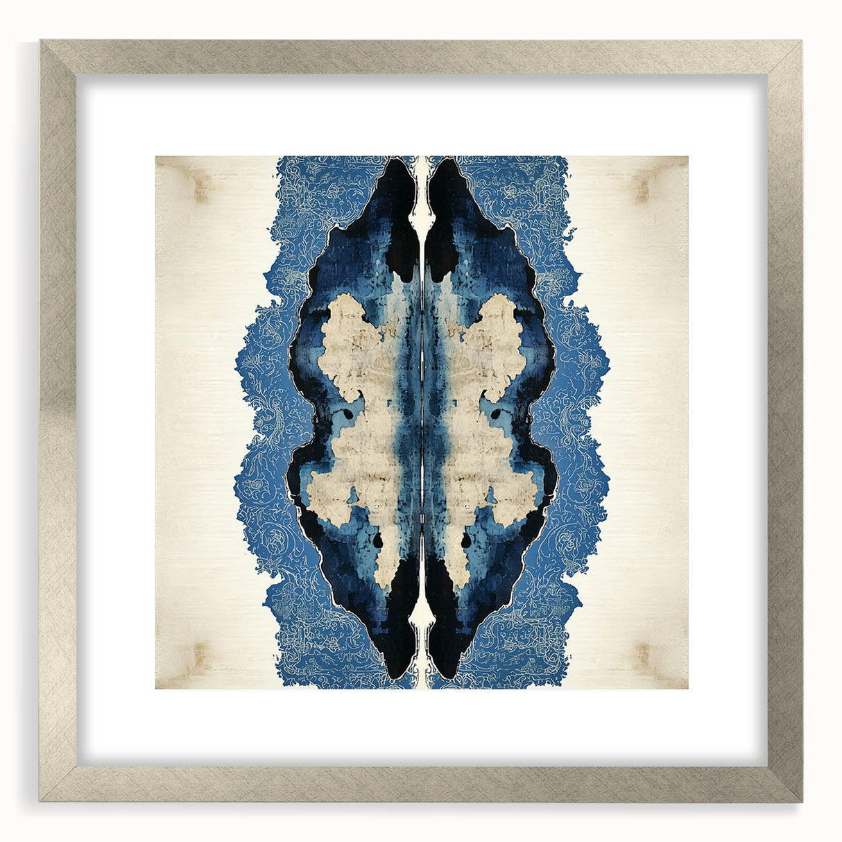 Modern Abstract Wall Art – Navy Blue & Beige Symmetrical Canvas
