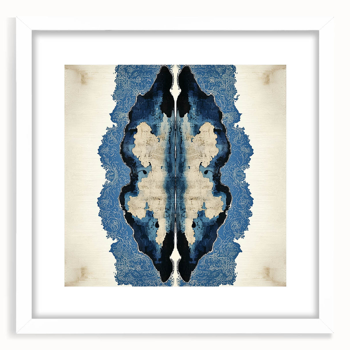 Modern Abstract Wall Art – Navy Blue & Beige Symmetrical Canvas