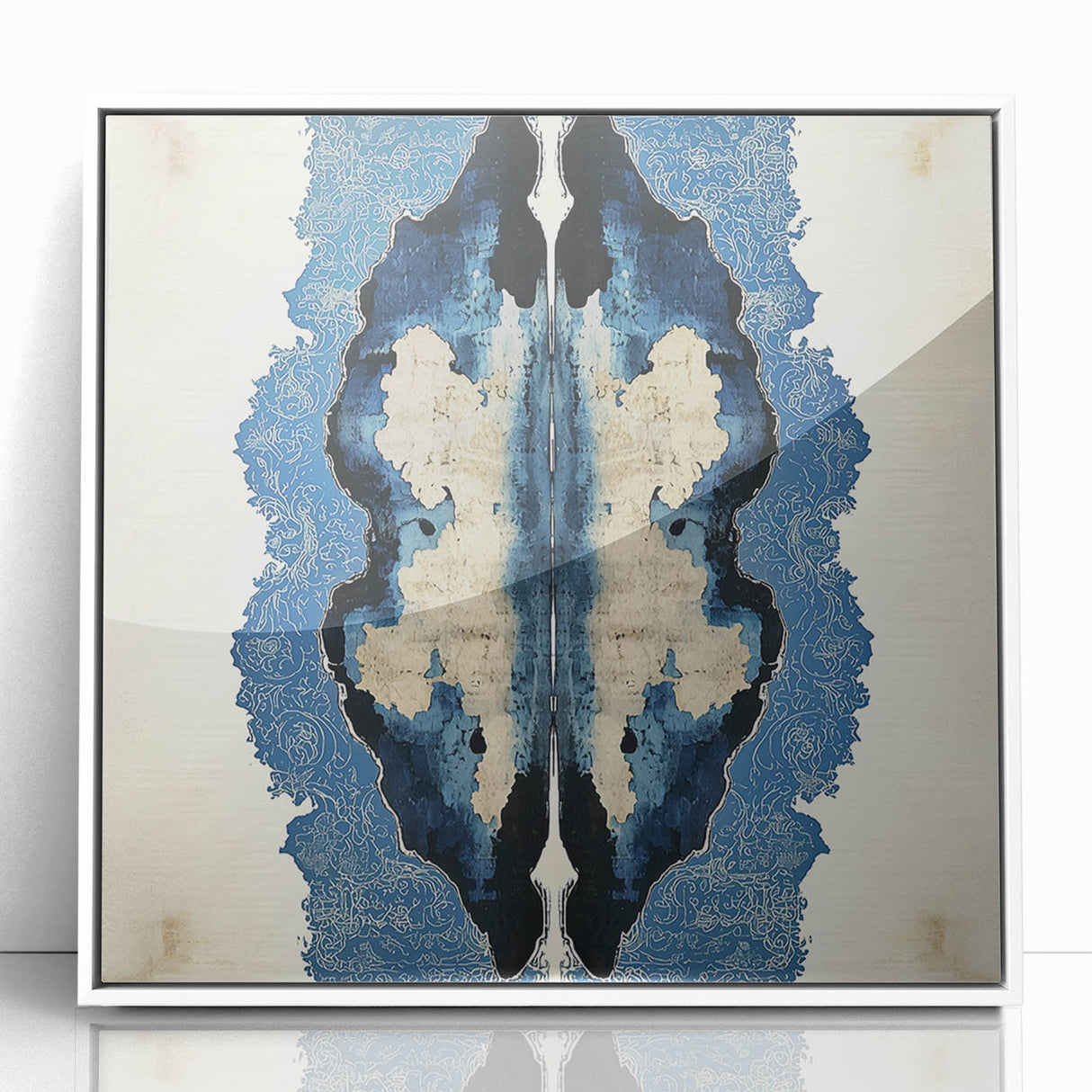 Modern Abstract Wall Art – Navy Blue & Beige Symmetrical Canvas