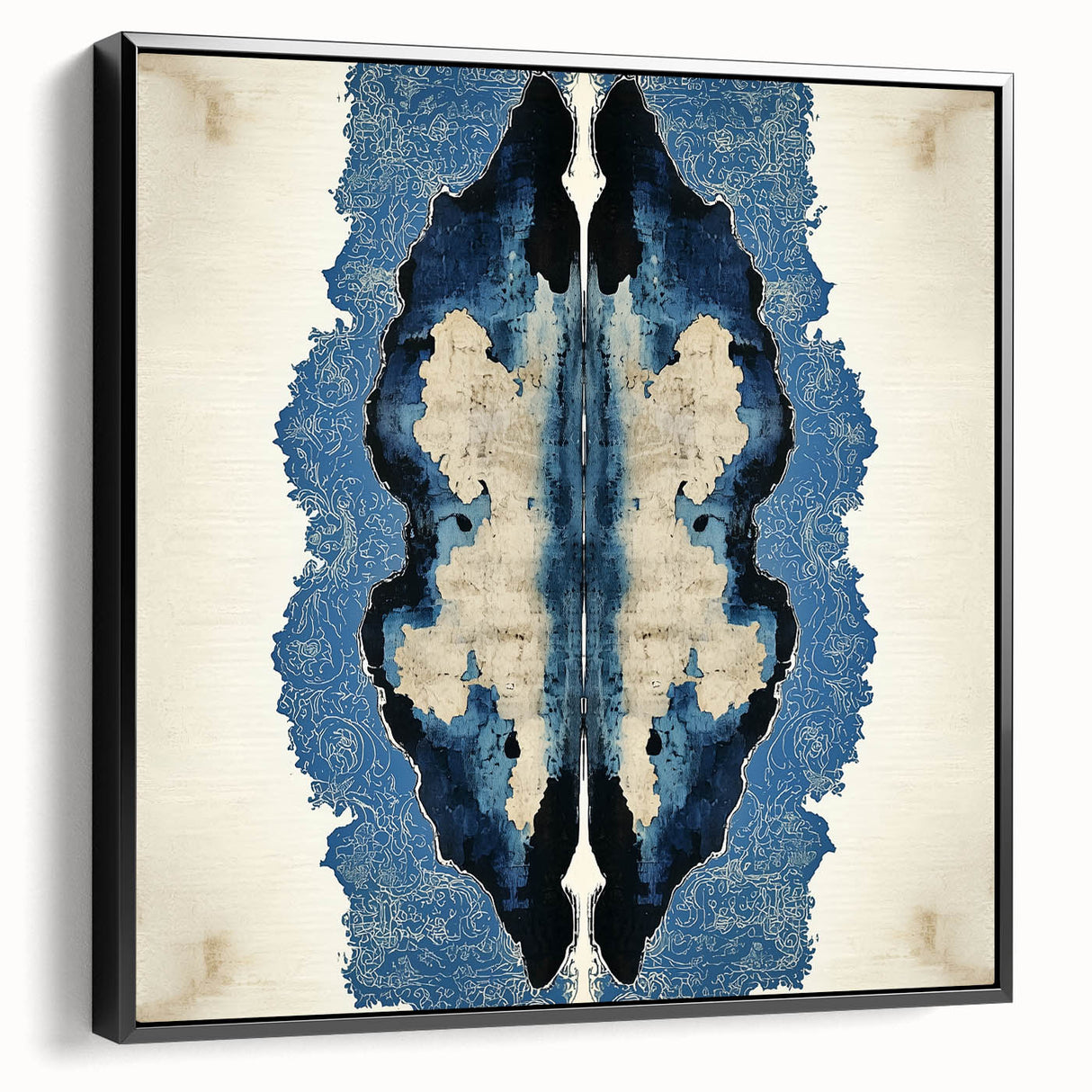 Modern Abstract Wall Art – Navy Blue & Beige Symmetrical Canvas