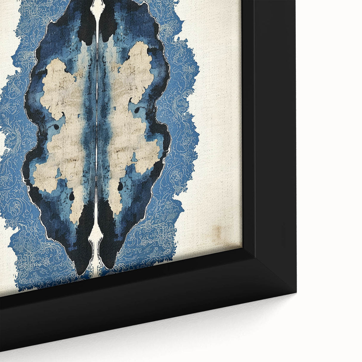 Modern Abstract Wall Art – Navy Blue & Beige Symmetrical Canvas