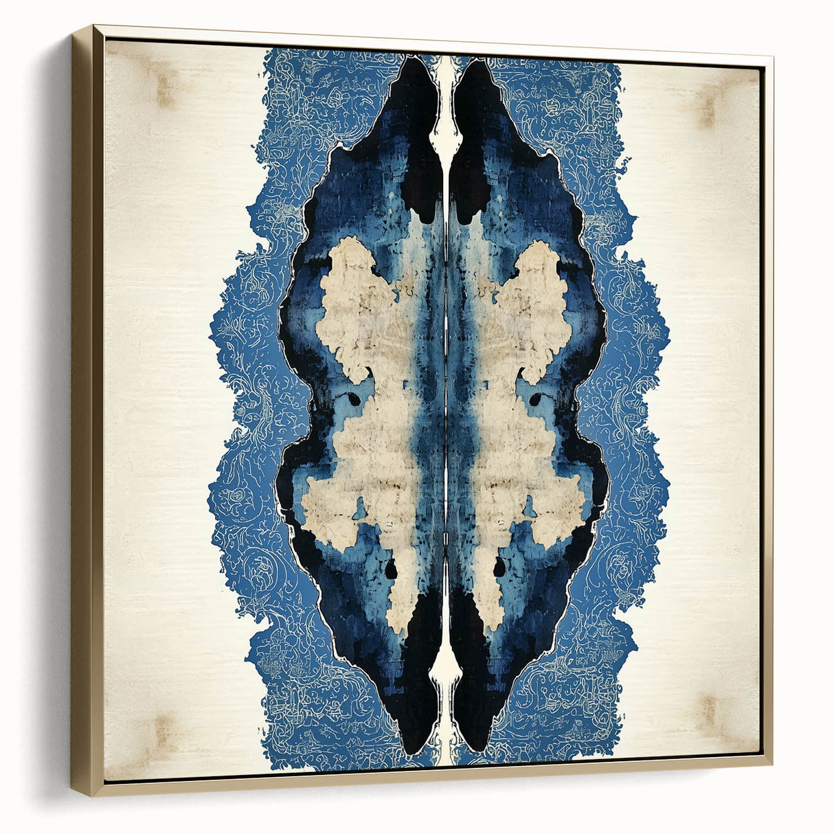 Modern Abstract Wall Art – Navy Blue & Beige Symmetrical Canvas