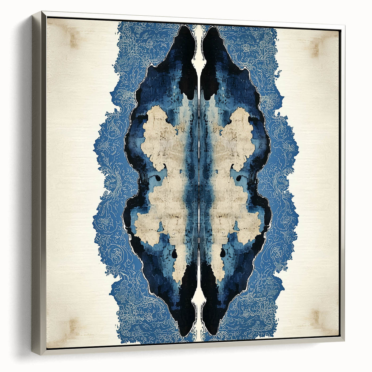 Modern Abstract Wall Art – Navy Blue & Beige Symmetrical Canvas